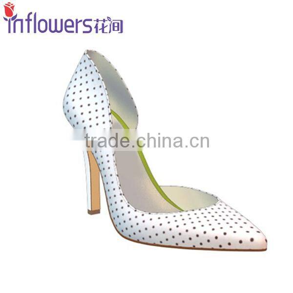 White leather side cut pointed toe ladies high heels