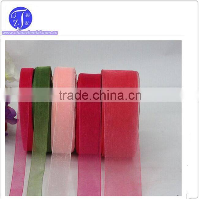 China Manufacturer supply colorful satin edges organza ribbon with gold wire