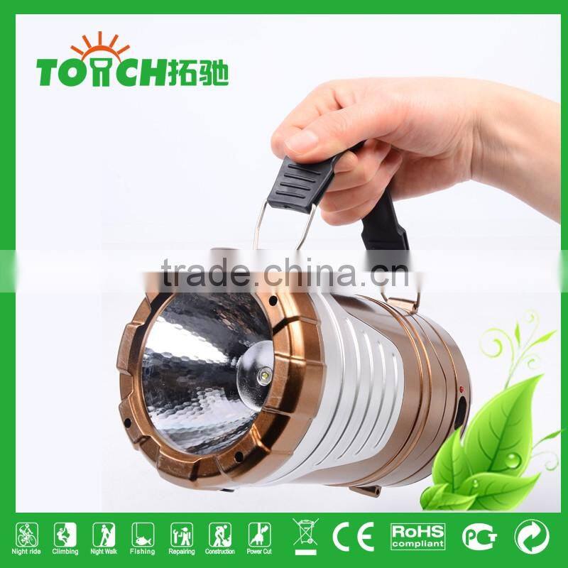 New Product Promotion Solar Rechargeable LED Lantern Flashlight Camping Light with 3w Flashlight Outdoor Camping Lamp