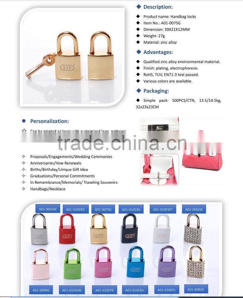 AJF fashion cute handbag lock with electrophoresis blue color nice for engraving