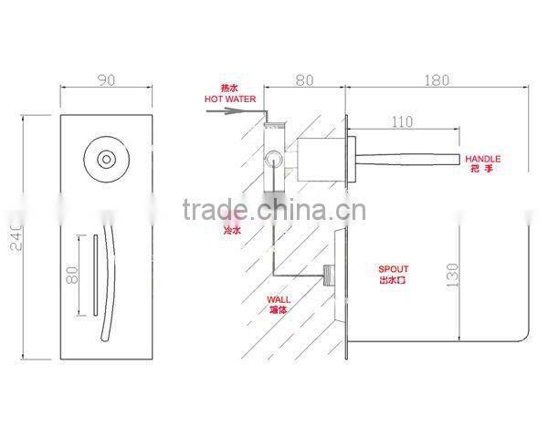 single handle wall-mounted waterfall basin faucet