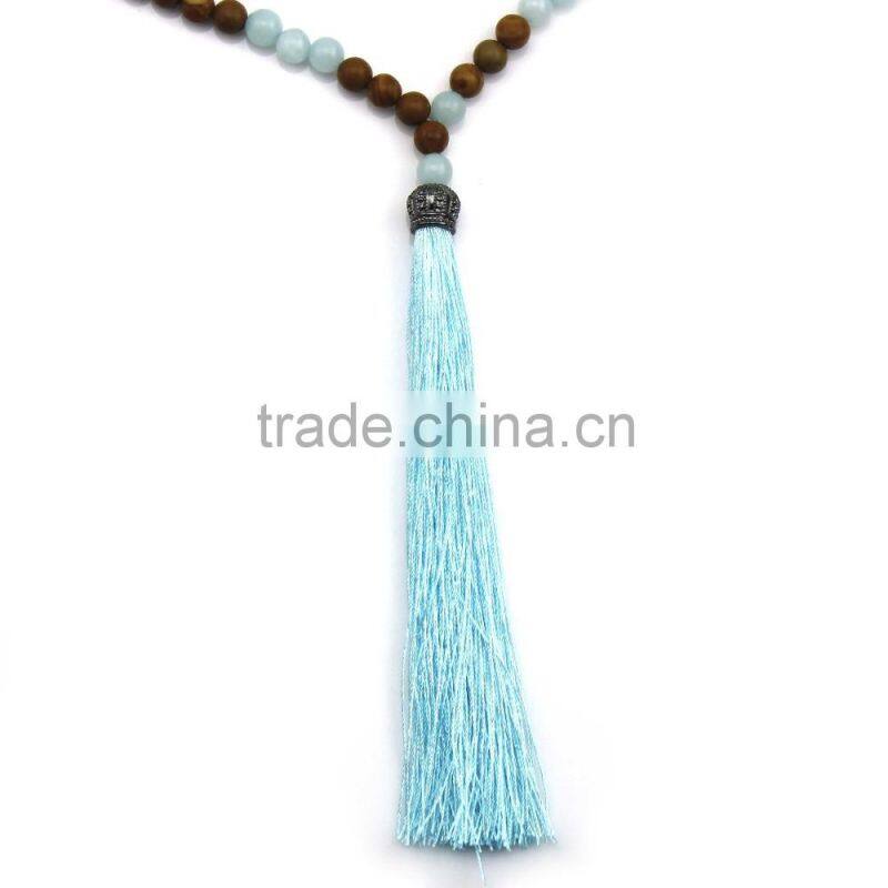 Original Natural Carbonado Jade Beaded Chain Long Green Tassel Necklaca