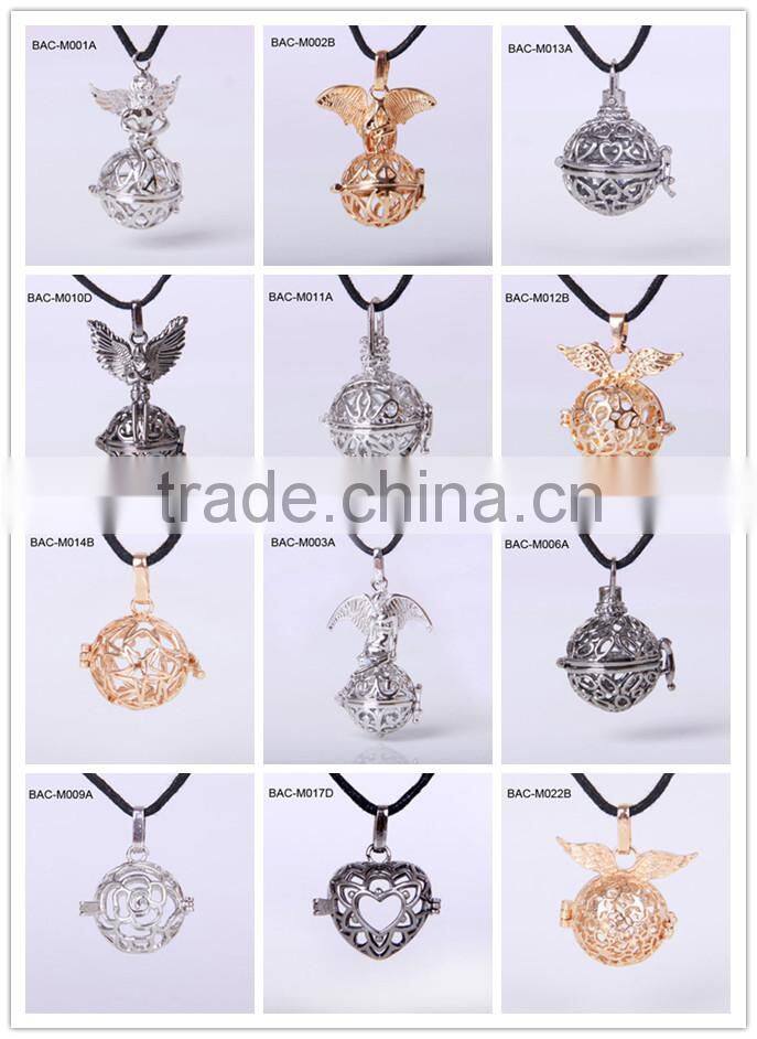 Newest Fashion Jewelry Women's Openable Rhinestones Pave Metal Cage Chime Box Sound Ball Pendant Pregnancy Necklaces HBAC-M047