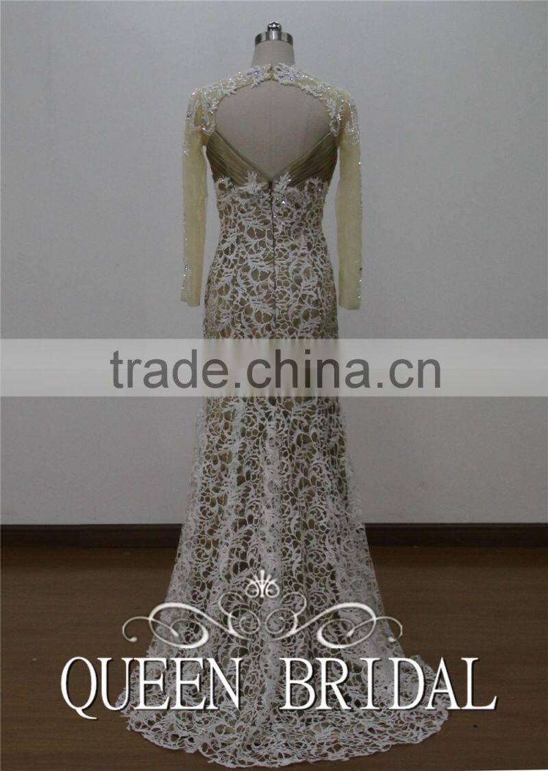 Real Works Elagant Lace Long Sleeve Muslim Evening Dress Sale 2015