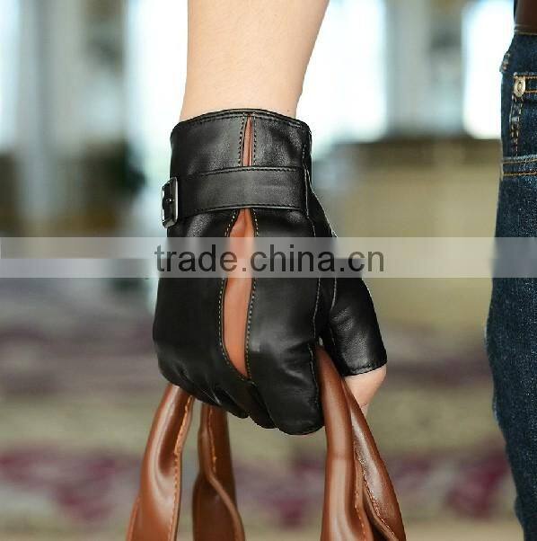 Fashion genuine leather half finger glove for men