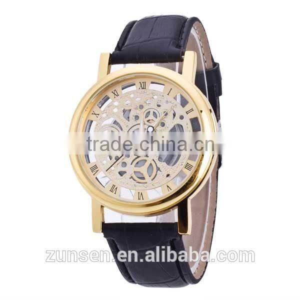 2016 High Quality Hollow Man Gift Clock Luxury Male Bbusiness Leather Wrist Military Sport Watch