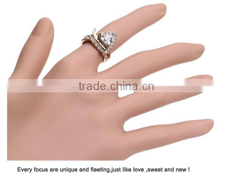 Classic Geometric Ring Double Exquisite Yellow 18k Gold Plating Austrian Crystal Zircon Heart Rings