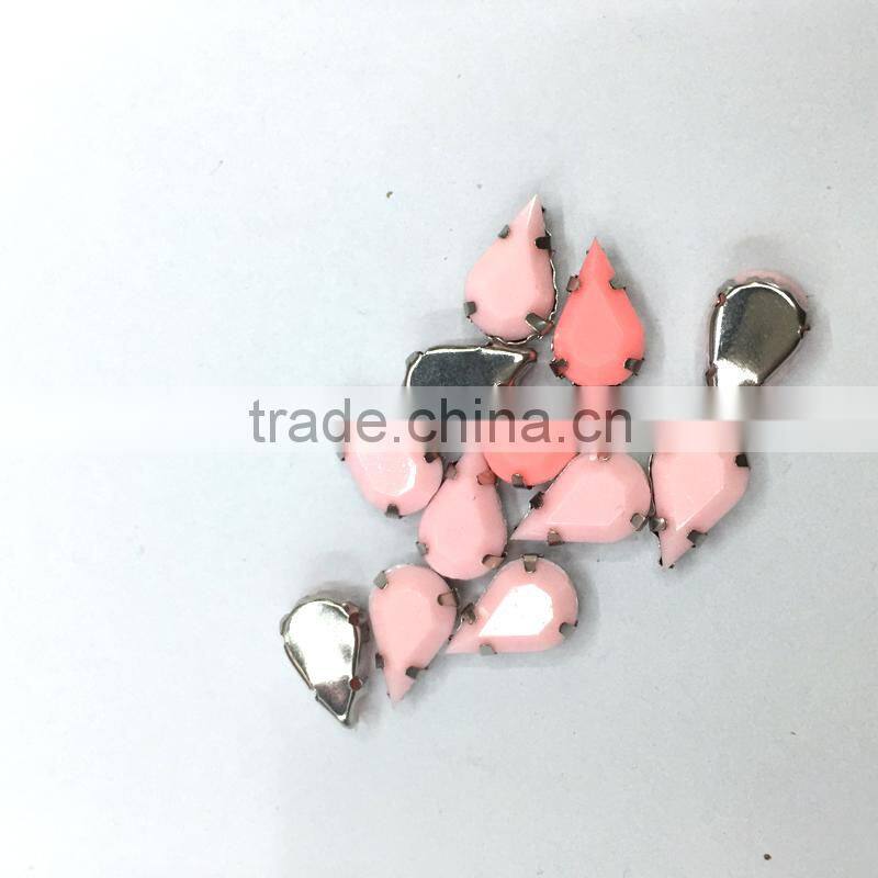 8*13mm teardrop peach pastel candy acrylic rhinestone metal claw garment trim sew on craft diy hobby bags gemstone