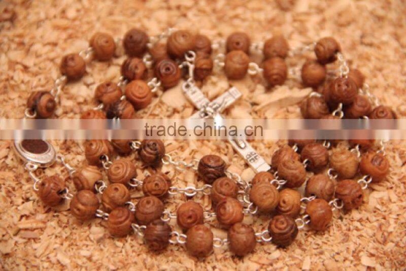 Olive Wood Carved Beads Rosary