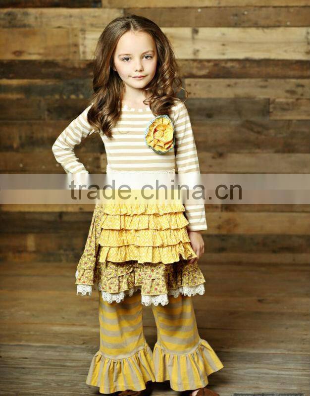 2015 yiwu koya factory wholesale pumpkin halloween girls fall boutique outfit white top hairbow ruffle pant set boutique outfits
