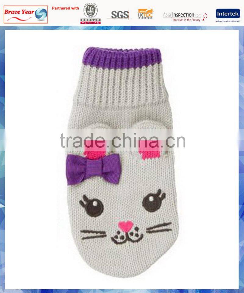 mouse cotton knitted hand gloves mitten with 3D ears for young girls