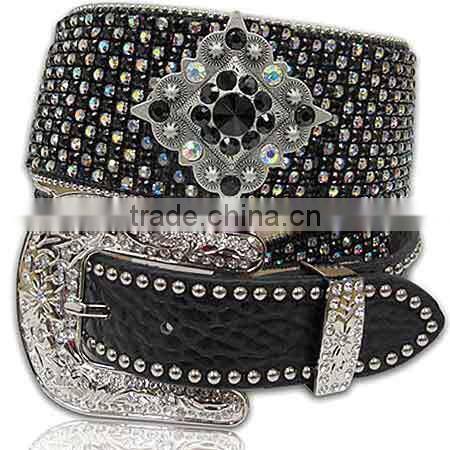 REAL GLASS CRYSTAL STUDDED HORSE HAIR WESTERN BELT FOR COWGIRL