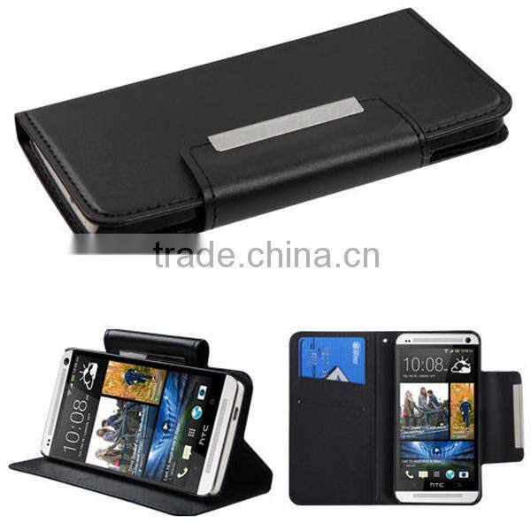 Black Leather Magnet Flip Cover Pouch Case For HTC One M7,Wallet Leather Case For HTC One M7