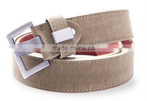 Beyond Men's 38mm Casual Topstitched Nubuck Leather Belt with Heavy Pin Buckle