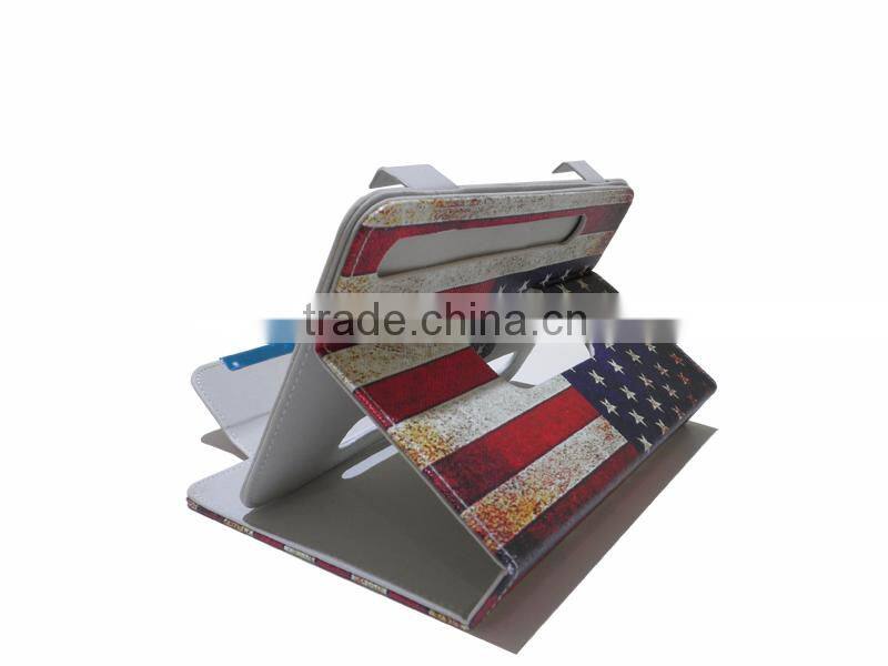 2014 New style hot selling custom stylish universal 360 degree rotation cartoon leather smart case for 7 inch tablet