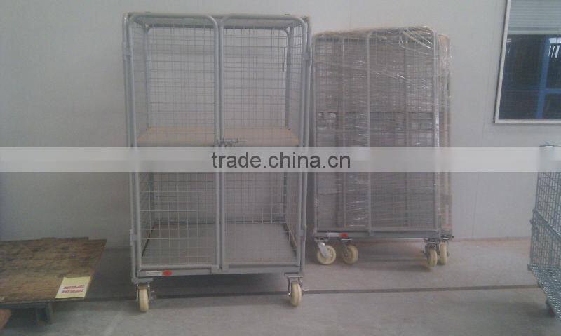 Popular Collapsible Warehouse Cage with 4 Wheels Foldable Metal Wire Container