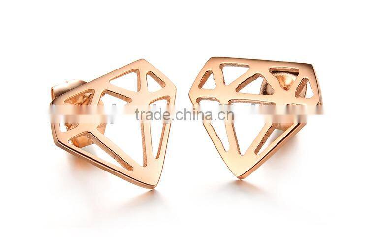 KSTONE Latest Fashion Rose Gold Plated Stainless Steel Shield Stud Earrings