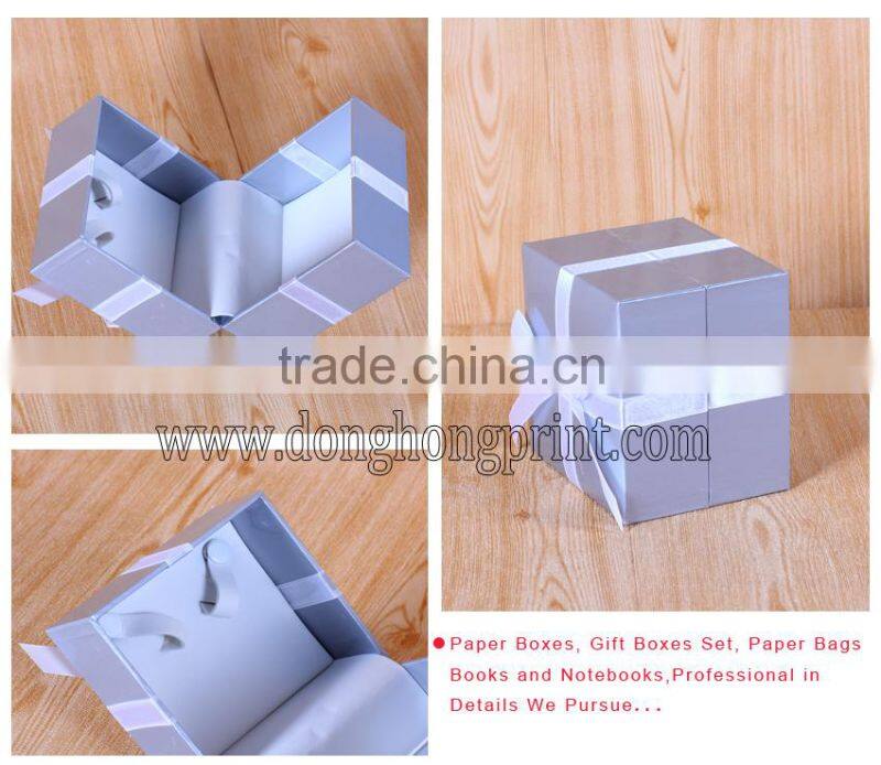 Nice silver foil ribbon paper boxes for gift