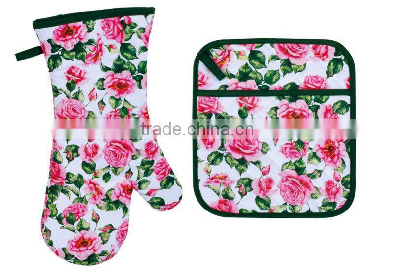 2015 HIGH QUALITY NEW DESIGN PRINTING FRUITS AND VEGETABLES COTTON (OVEN MITT& POT HOLDER) KITCHEN SET MK-2702B&2706B