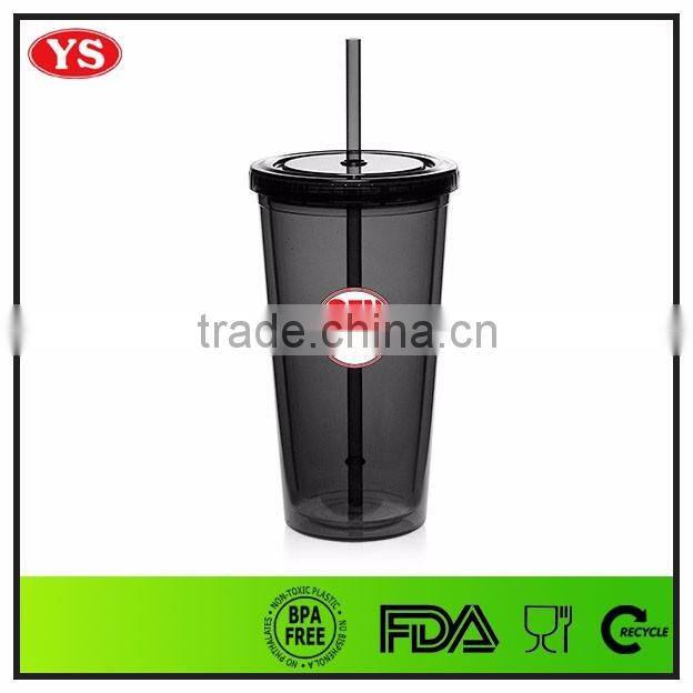 bpa free 20oz plastic double wall cold cup with straw