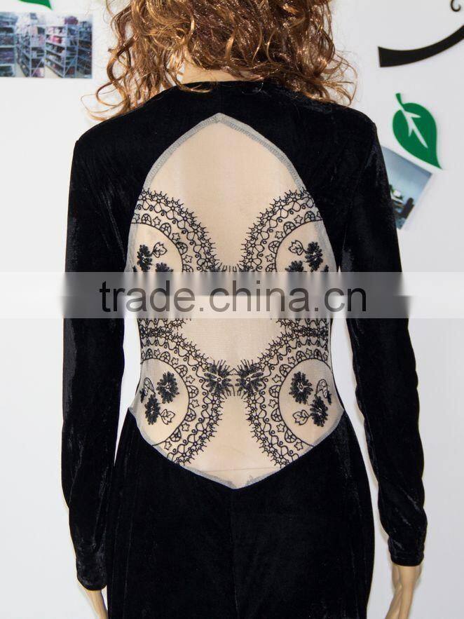 2015 Newest arrival long sleeve velvet dress fashion lady 3xl plus size dress