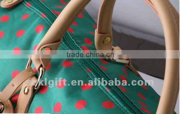 High Quality PU Leather Girls Travel Bags,Dot Pattern Design Vogue Leisure Duffle Bag