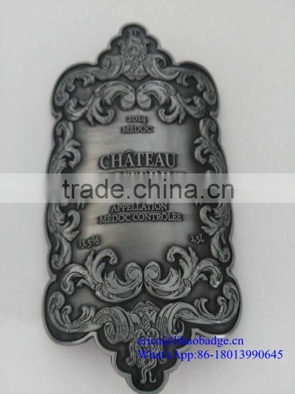 custom metal wine label self adhesive metal wine label plates