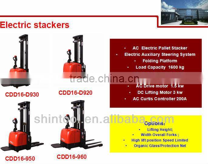 1.6T electric pallet stacker with full free 3-stage mast