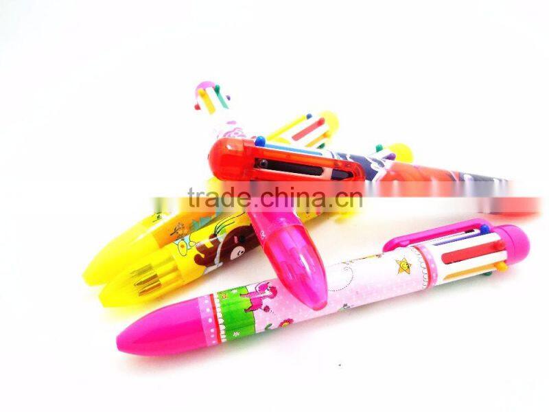 multicolor plastic ball pen with cartoon printing