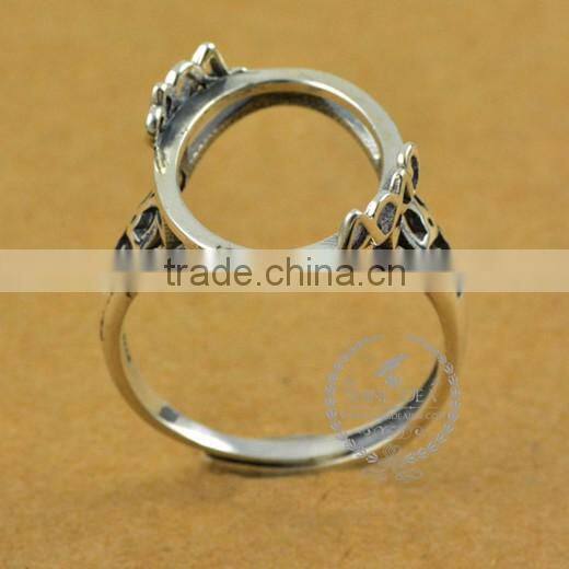 14*18mm 925 sterling silver antiqued silver vintage style oval bezel ring base blank supplies DIY findings 1223075