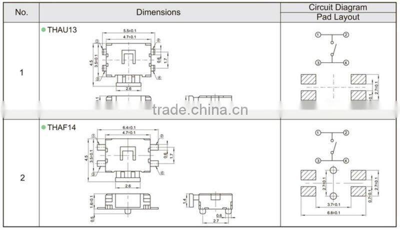 FTHAF14 micro 4pins tactile touch sensor light switch