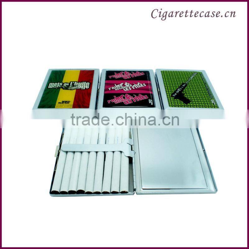 fancy design Metal chormed cigarette case with sticker logo stainless cigarette case with clip