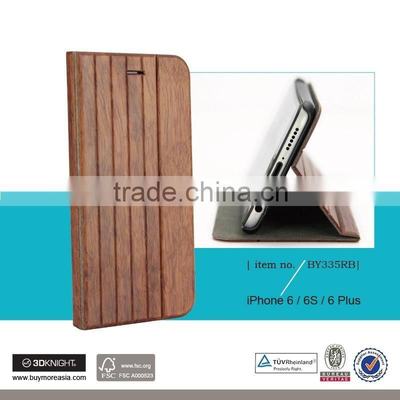 For iPhone 6s Real Bamboo Wood Flip Stand Case, Blank Hard Back Hand-made Wooden Covers for iPhone Wood Case