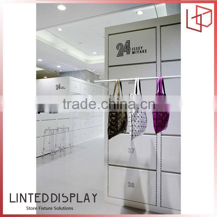 Glass store bags display showcase kiosk design for big brand bags shop furniture