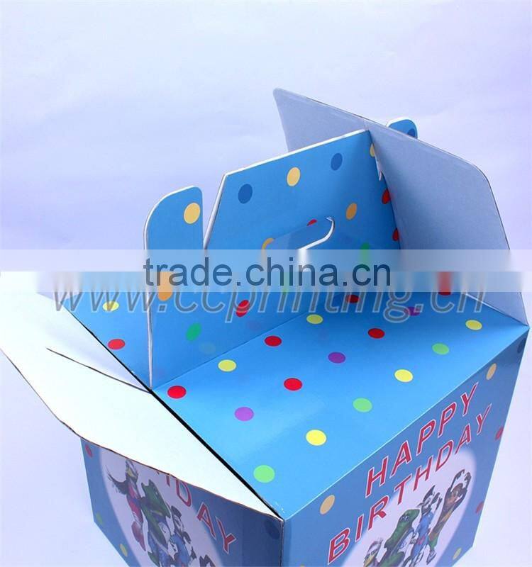 Child birthday gift packaging corrugated toy box with die cut handle