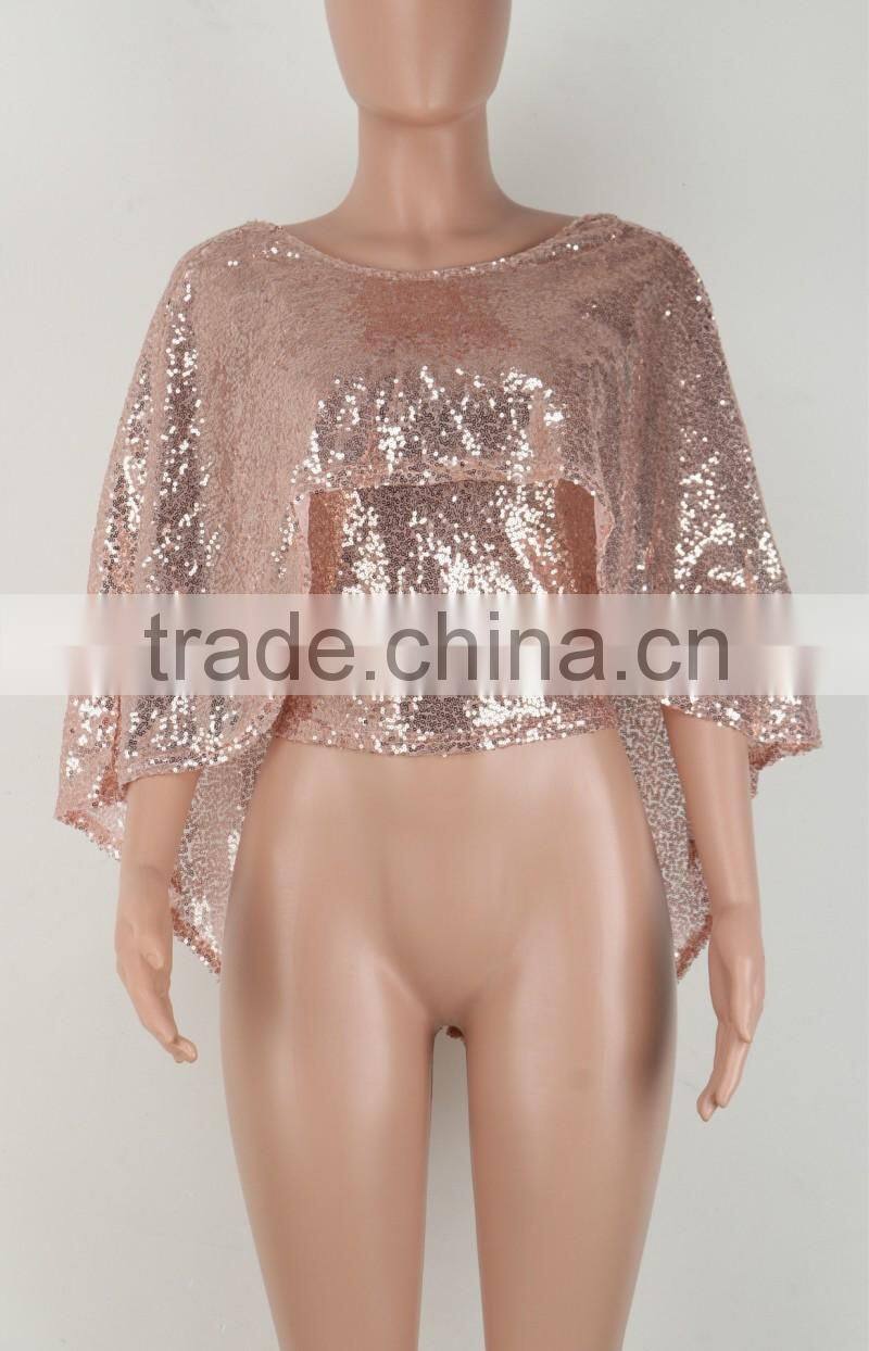 Bonvatt Sexy two color sequins small shawl shirt nightclubs for women