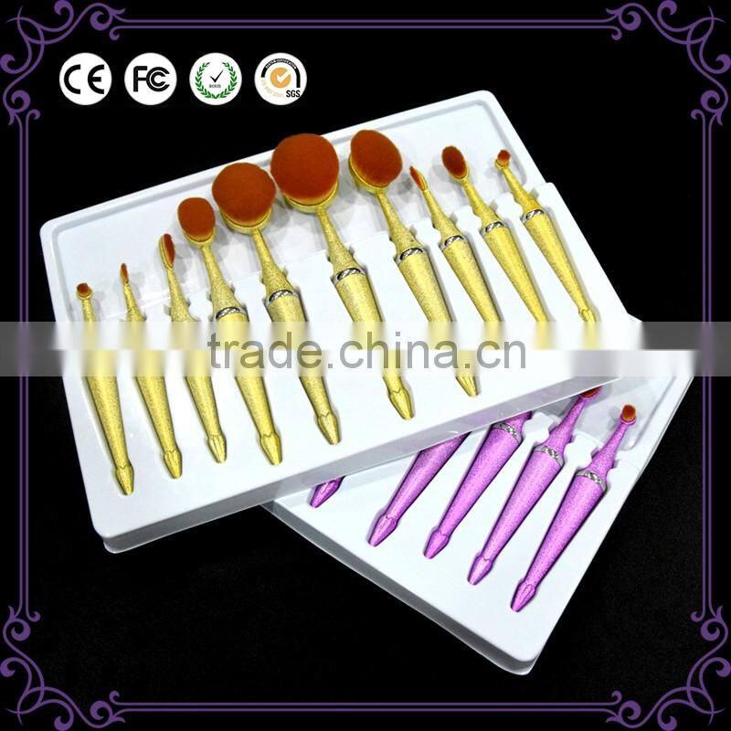 Bling bling New design 10 pieces oval multi-purpose toothbrush makeup brush sets professional pink makeup oval brush