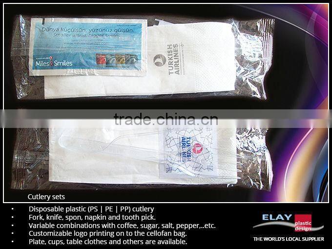 Airline plastic PS cutlery knife fork spoon pack disposable