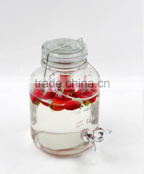 3.5L Clear Glass Beverage Dispenser glass bottle with iron lock lid