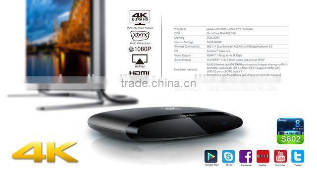 Android4.4 AMLOGIC quad core intelligent TV box Android player Google player IPTV cloud TV