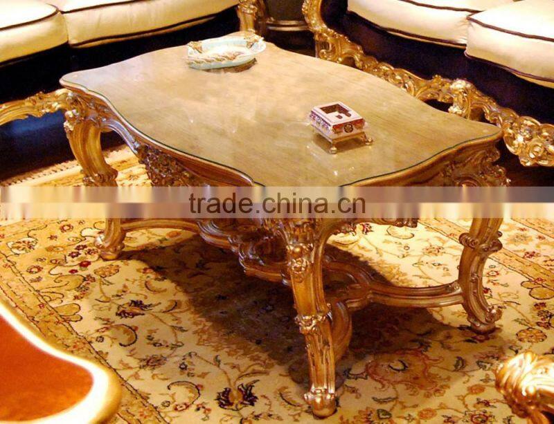 French Style Purple Fabric Living Room Sofa Set/ Luxury Classic Gold Leaf Wooden Carving Sofa