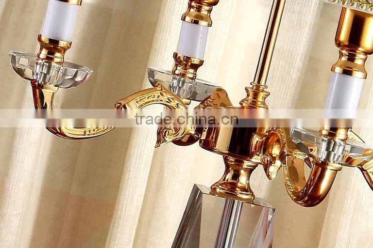 Concise design white fabric lampshade four heads crystal table lamp