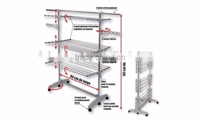 multi color clothes garment drying hanger rack and Large Capacity Rack with 3 Levels and Bar for Sheets