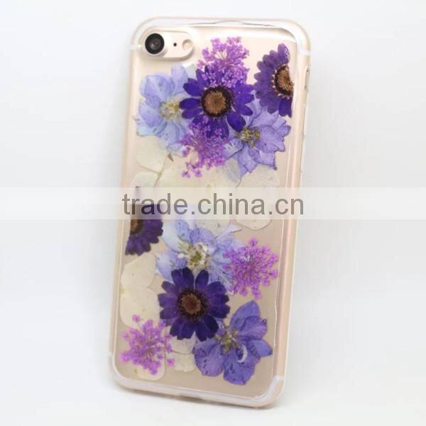 Transparent TPU phone case real flower sticker phone cover protective back cover for iPhone 7 / plus