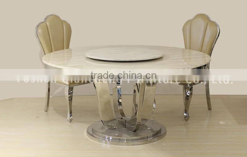 Chines White Dining Table Marble Stainless Steel Base