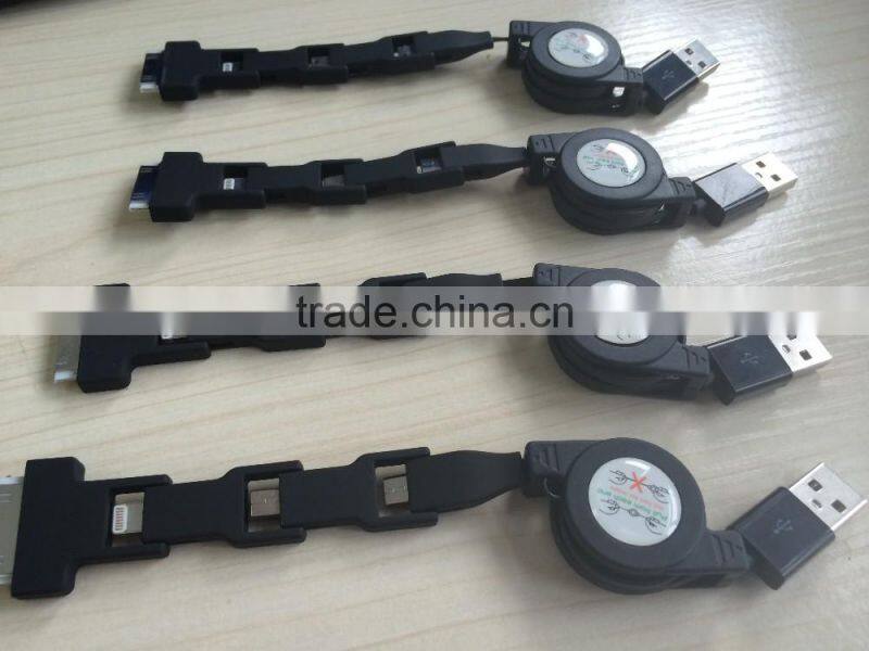 4 in 1 Retractable USB2.0 Data Sync Charger Cable for iPhone and Most Android Cell Phones, Tablets