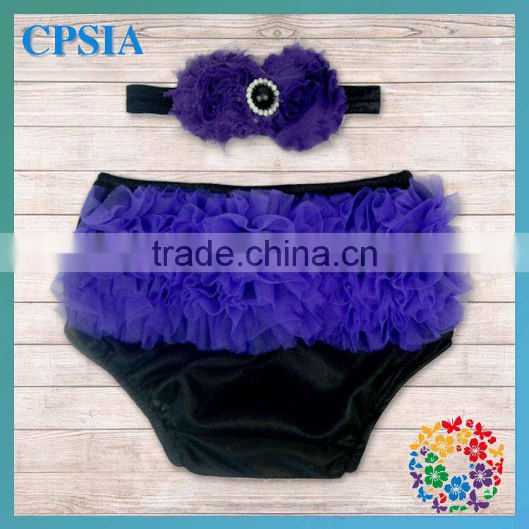 orange white polka dot cotton ruffle shorts with flower headband newborn baby bloomers wholesale