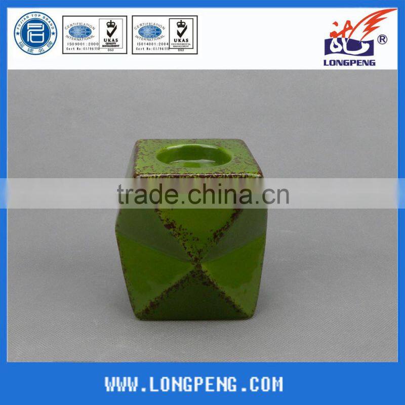 Hand Painted Antique Ceramic Tealight Candle Holder with Distressed Finish