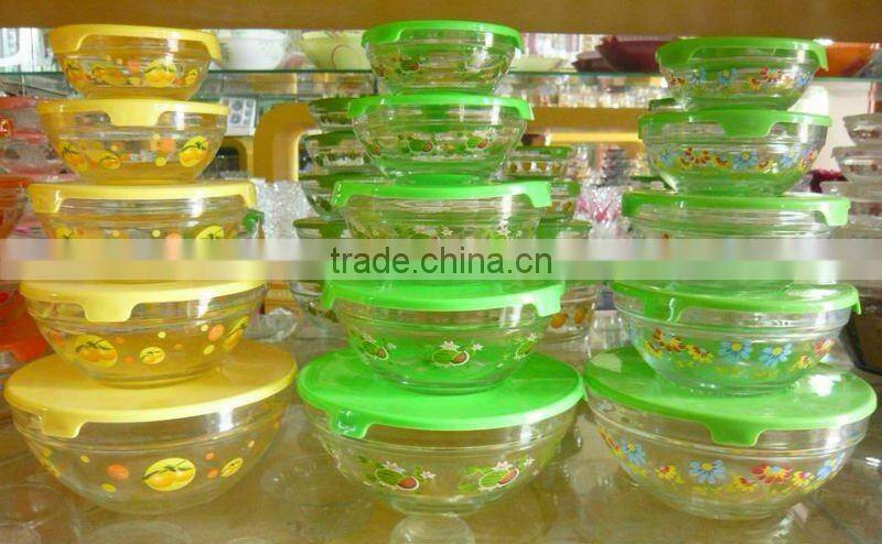 High quality 5pcs set clear glass bowl with red lid