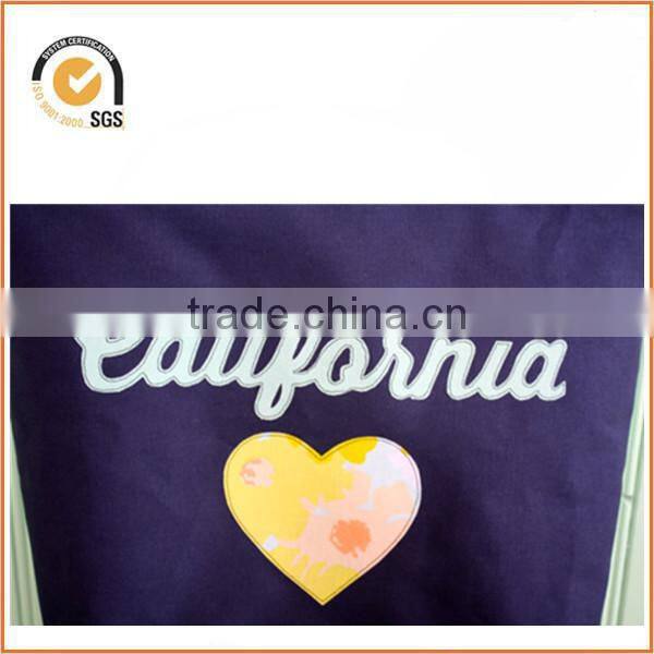 California Heart Appliqued Tote Bag: Navy Blue Canvas, Yellow Floral and Light Blue with Pink Lining and Floral Pocket By Chiqun